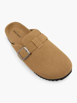 Taupe Closed Toe Mule with Buckle Detail