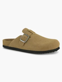 Taupe Closed Toe Mule with Buckle Detail