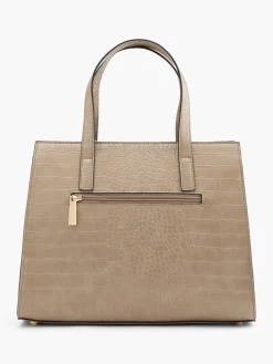 Taupe Croc Print Handbag With Gold Charm