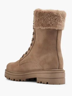 Taupe Faux Fur Collared Lace Up Boot
