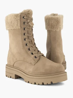 Taupe Faux Fur Collared Lace Up Boot