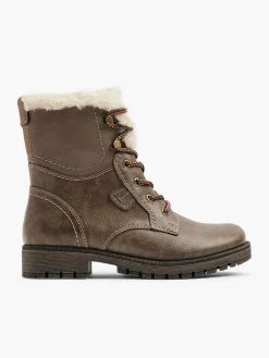 Taupe Faux Fur Lace Up Boot