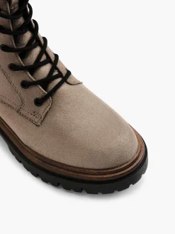 Taupe Lace Up Boot with Buckle and Strap Detail