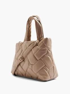 Taupe Quilted Handbag with Removable Shoulder Strap