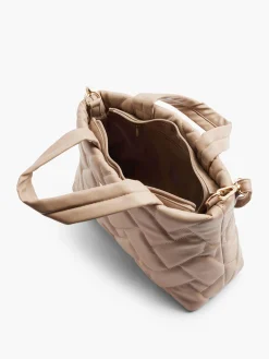 Taupe Quilted Handbag with Removable Shoulder Strap