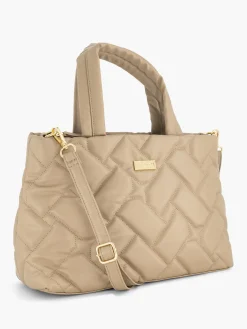 Taupe Quilted Handbag with Removable Shoulder Strap
