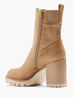 Taupe Tall Heeled Ankle Boot with Contrasting Sole