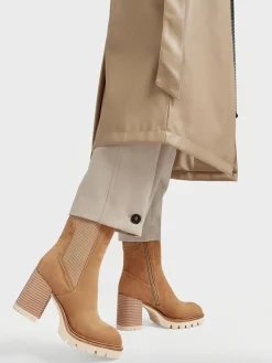Taupe Tall Heeled Ankle Boot with Contrasting Sole
