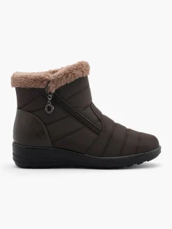 Taupe Wide Fit Faux Fur Lined Comfort Boot with Diagonal Zip