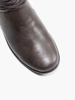 Taupe Wide Fit Wedge Comfort Boot with Buckle Detail