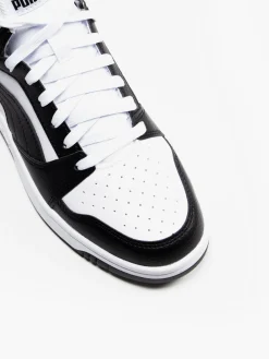 Teen Boys Puma White/Black Rebound V6 Mid Trainers