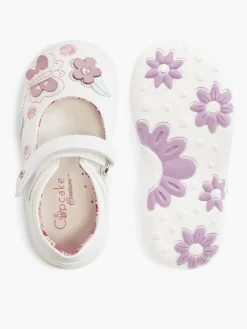 Toddler Girl White Butterfly Trim Bar Shoes