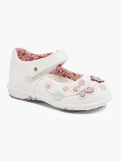 Toddler Girl White Butterfly Trim Bar Shoes