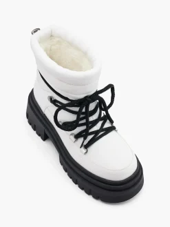 White and Black Contrasting Lace Up Snow Boot