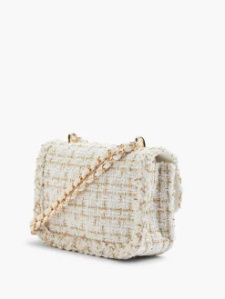 White and Gold Tweed Textile Shoulder Bag