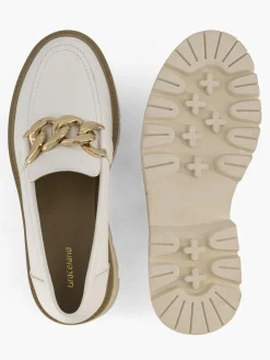 White Chunky Loafer with Contrasting Sole and Chain Detail