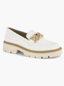 White Chunky Loafer with Contrasting Sole and Chain Detail