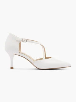 White Cross Strapped Kitten Heel