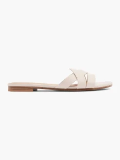 White Interwoven Strapped Slip On Flat Sandal