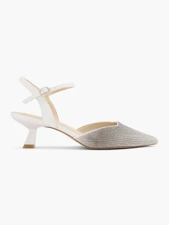 White Jewelled Slingback Kitten Heel