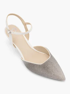 White Jewelled Slingback Kitten Heel