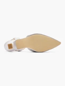 White Jewelled Slingback Kitten Heel