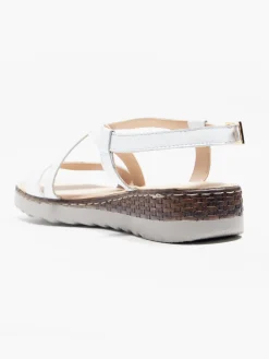 White Leather Multi Strapped Wedge Sandal