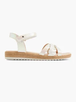 White Pearlised Ankle Strap Flat Sandal