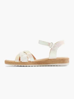 White Pearlised Ankle Strap Flat Sandal
