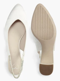 White Satin Wedding Collection Sling Back Heel with Diamante Detailing