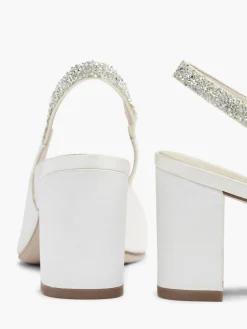 White Satin Wedding Collection Sling Back Heel with Diamante Detailing