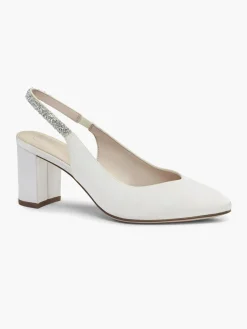 White Satin Wedding Collection Sling Back Heel with Diamante Detailing