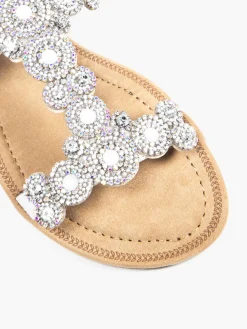White Slingback Strapped Sandal with Gem Detail