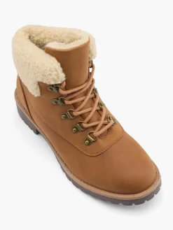 Wider Fit Tan Fleece Collared Lace Up Hiker Boot