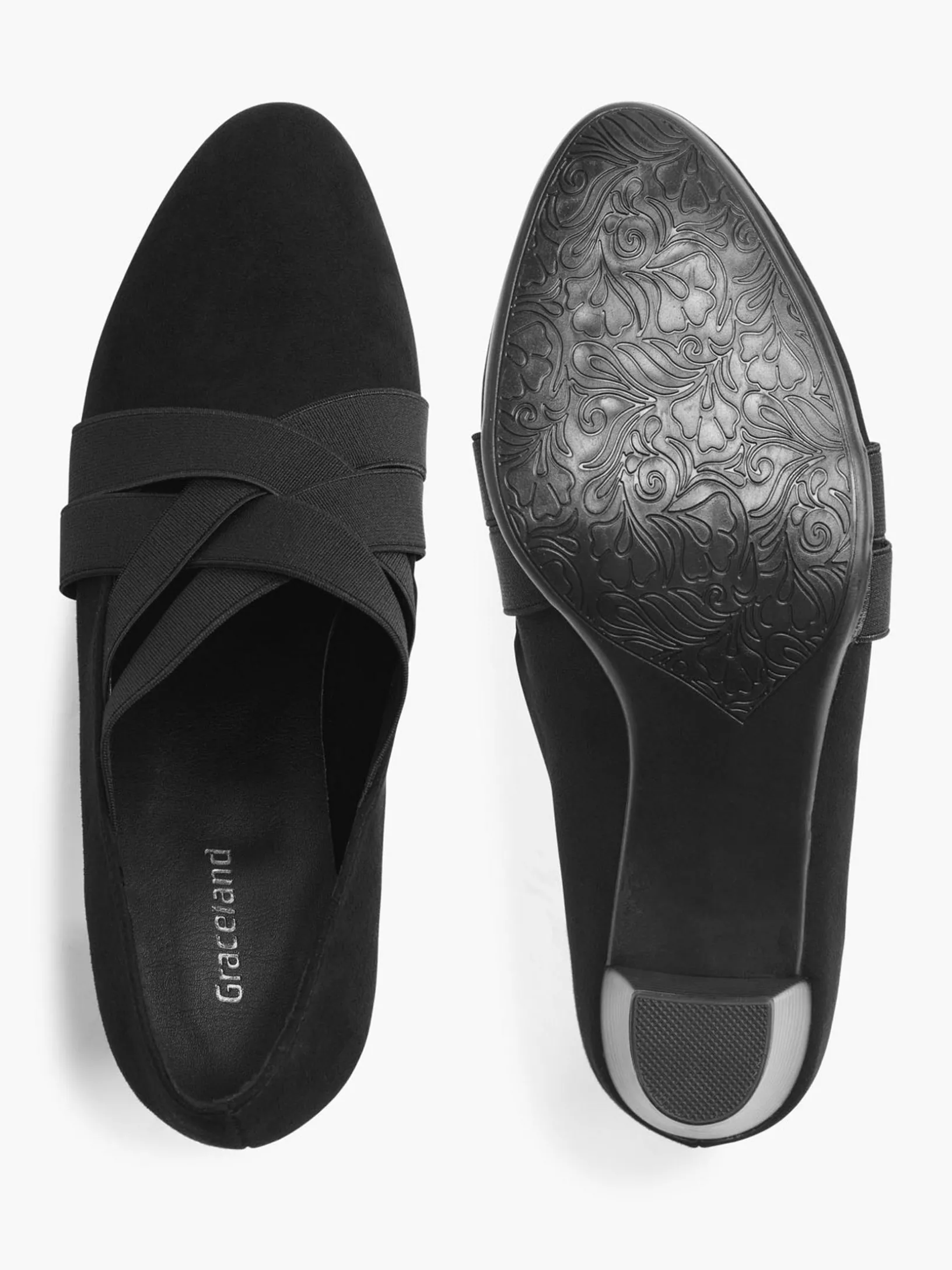 Women's Black Elasticated Heels